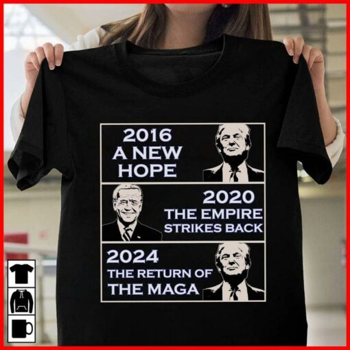 2016 A New Hope 2020 The Empire Strikes Back 2024 The Return Of Maga Joe Biden Donald Trump Shirt
