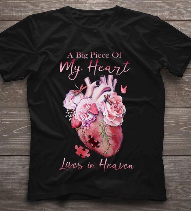 A Big Piece Of My Heart Lives In Heaven Pink Heart Flowers Butterfly Dragonfly Puzzle Shirt A Big Piece Of My Heart Lives In Heaven Pink Heart Flowers Butterfly Dragonfly Puzzle Shirt