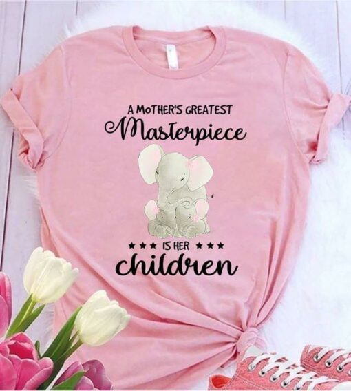A Mother’s Greatest Masterpiece Is Her Children Cute Elephants Mom And Babies Shirt