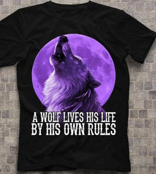 A Wolf Lives His Life By His Own Rules Purple Wolf Moon Shirt