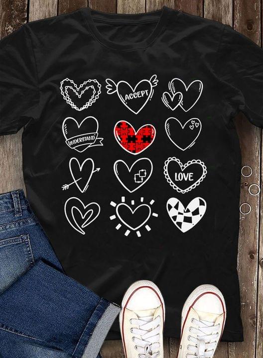 Accept Understand Love Hearts With Different Styles Autism Puzzles Shirt Accept Understand Love Hearts With Different Styles Autism Puzzles Shirt