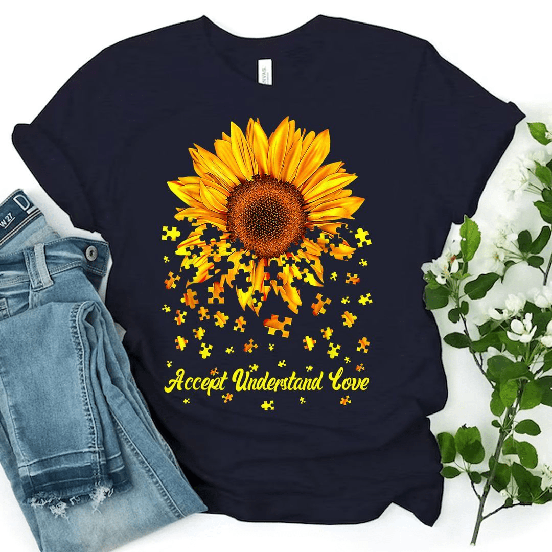 Accept, Understand and Love Sunflower Autism T-Shirt Accept, Understand and Love Sunflower Autism T-Shirt