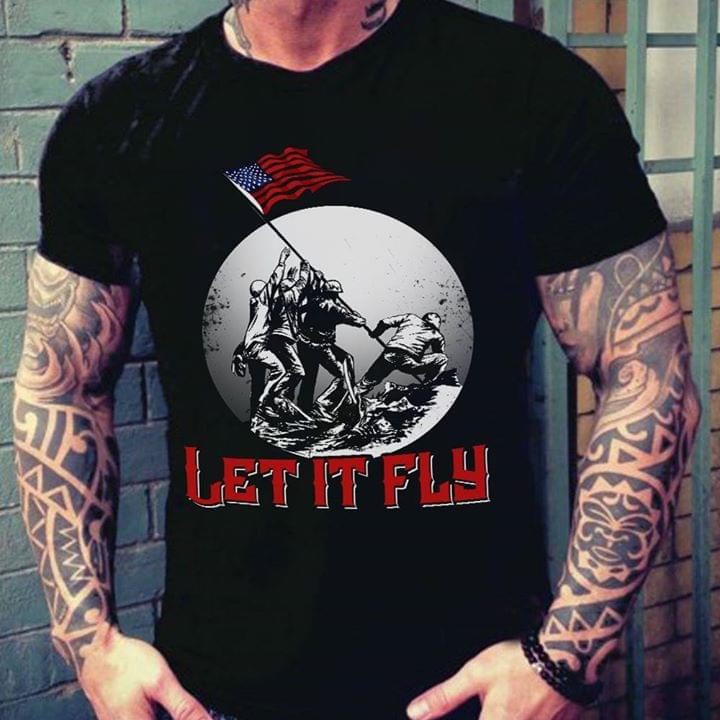 Acemrican Flag And Soldier In War Let It Fly Shirt Acemrican Flag And Soldier In War Let It Fly Shirt