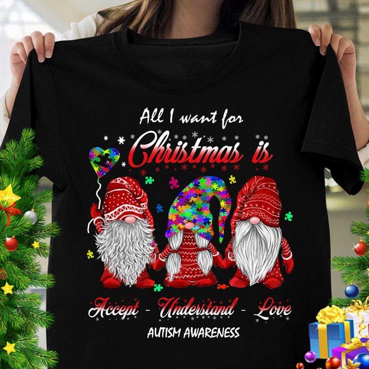 All I Want For Chirstmas Is Accept Understand Love Autism Awareness Gnommies Autism Puzzles Shirt All I Want For Chirstmas Is Accept Understand Love Autism Awareness Gnommies Autism Puzzles Shirt