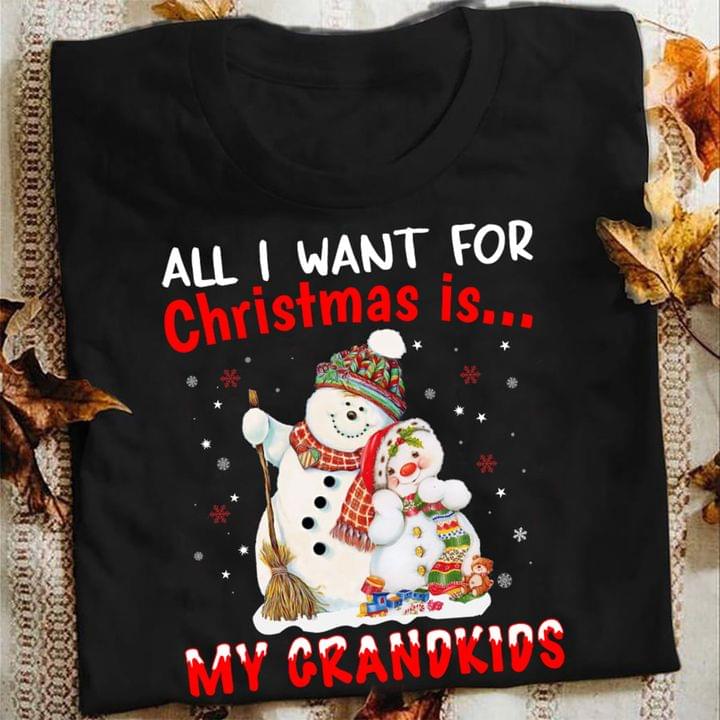 All I Want For Christmas Is My Grandkids Snowman Shirt All I Want For Christmas Is My Grandkids Snowman Shirt