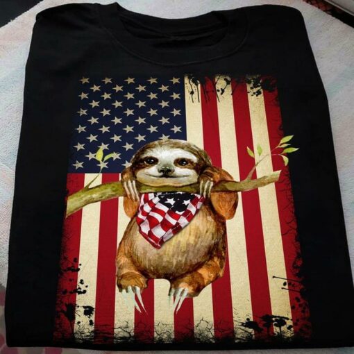 America Flag And Sloth Shirt