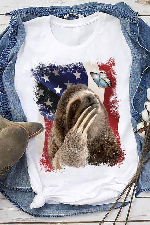 America Flag Sloth And Butterfly Shirt America Flag Sloth And Butterfly Shirt