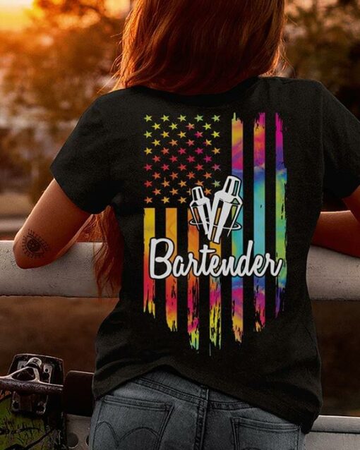 American Colorful Bartender Love Job Shirt (Back Side)