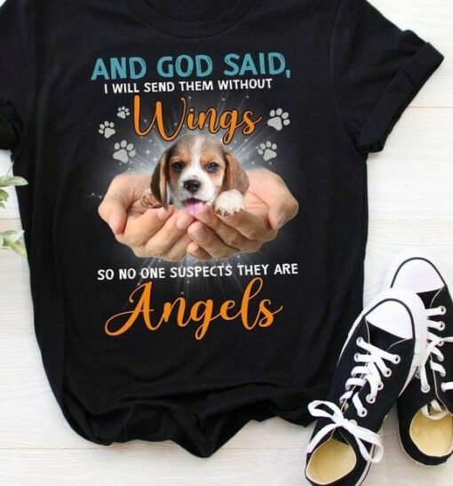And God Said I Will Send Them Without Wings So No One Suspects They Are Angels Hands Holding Danish Swedish Puppy Shirt