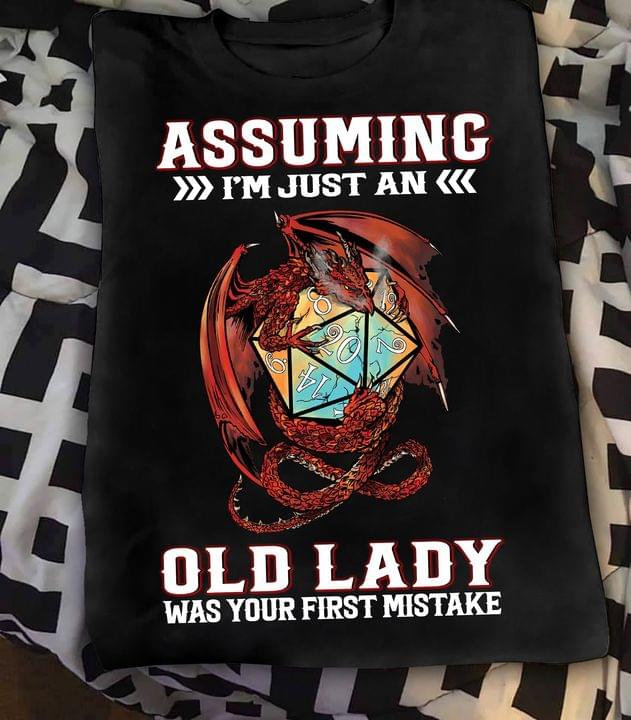 Assuming I'm Just An Old Lady Was Your First Mistake Dragon Dungeon Cube Shirt Assuming I'm Just An Old Lady Was Your First Mistake Dragon Dungeon Cube Shirt
