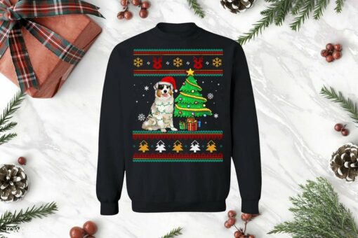 Australian Shepherd Dog Ugly Pine Tree Christmas T-Shirt Sweatshirt Hoodie
