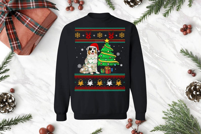 Australian Shepherd Dog Ugly Pine Tree Christmas T-Shirt Sweatshirt Hoodie Australian Shepherd Dog Ugly Pine Tree Christmas T-Shirt Sweatshirt Hoodie
