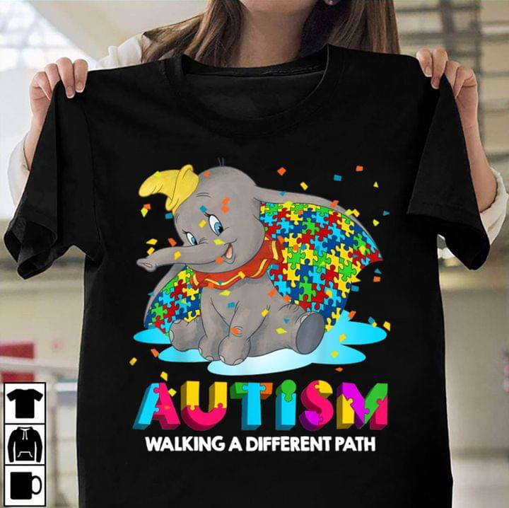 Autism Walking A Different Path Cute Animated Elephant Shirt Autism Walking A Different Path Cute Animated Elephant Shirt