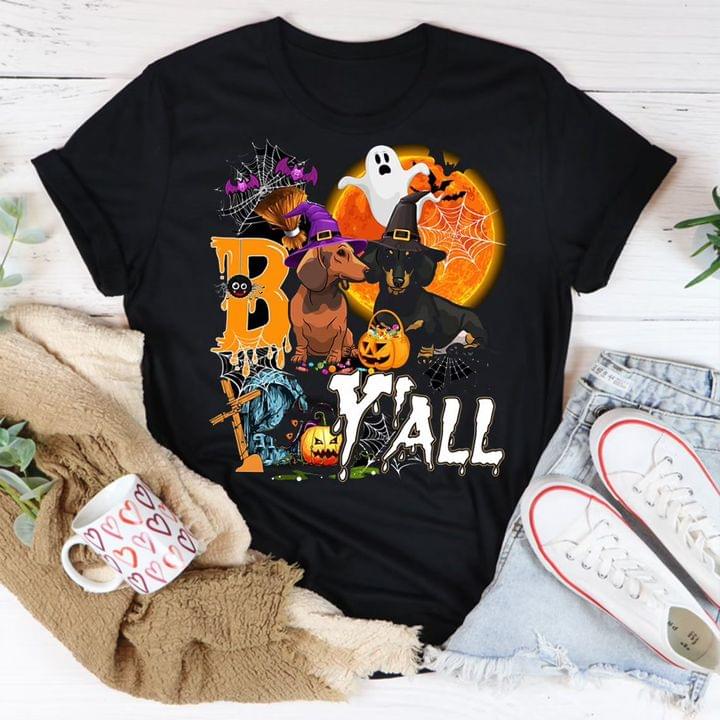 B Y'all Dogs Witch Hat Spider Net Ghost Bats Pumpkins Halloween Shirt B Y'all Dogs Witch Hat Spider Net Ghost Bats Pumpkins Halloween Shirt