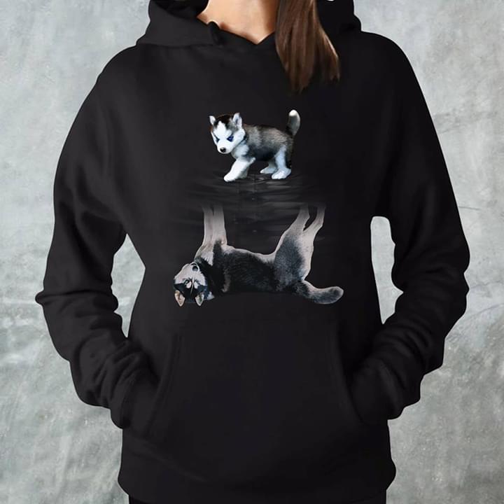 Baby Husky Water Mirror Effect Giant Husky Hoodie Baby Husky Water Mirror Effect Giant Husky Hoodie