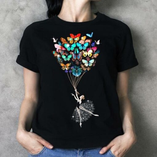 Ballerina And Colorful Butterflies Shirt