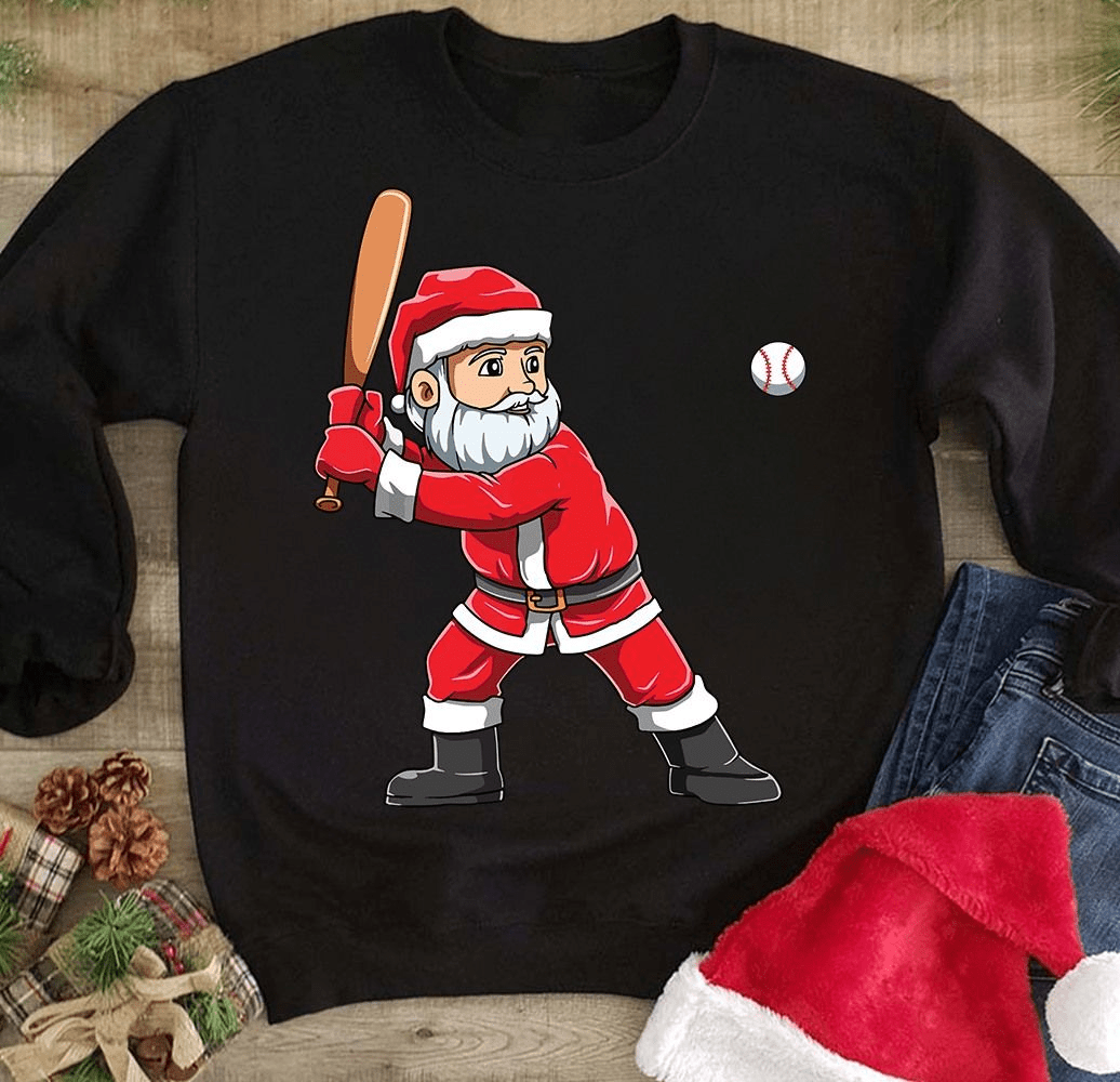 Baseball Player, Merry Christmas Santa T-Shirt Baseball Player, Merry Christmas Santa T-Shirt