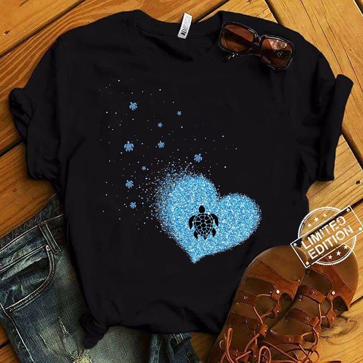 Basic Black And Blue Turtles Blue Glitters Heart Shirt Basic Black And Blue Turtles Blue Glitters Heart Shirt