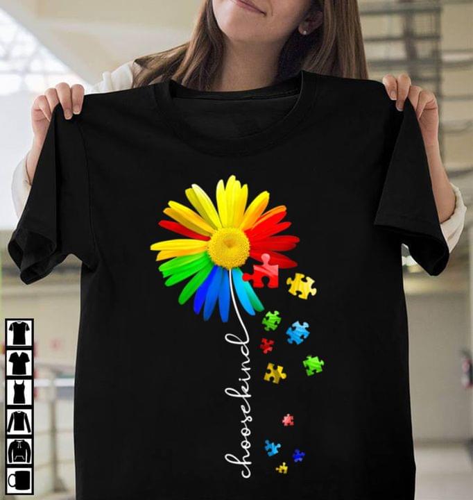 Basic Choosekind Autism Sunflower Puzzle Shirt Basic Choosekind Autism Sunflower Puzzle Shirt