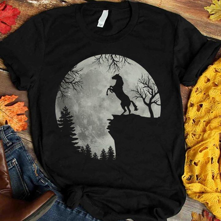 Basic Graphic Moon Landscape Horse Trees Shirt Basic Graphic Moon Landscape Horse Trees Shirt