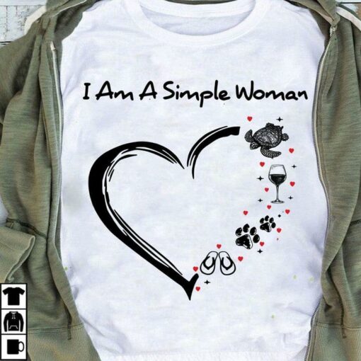 Basic I Am A Simple Woman Heart Turtle Wine Glass Dog Print Sandals Shirt