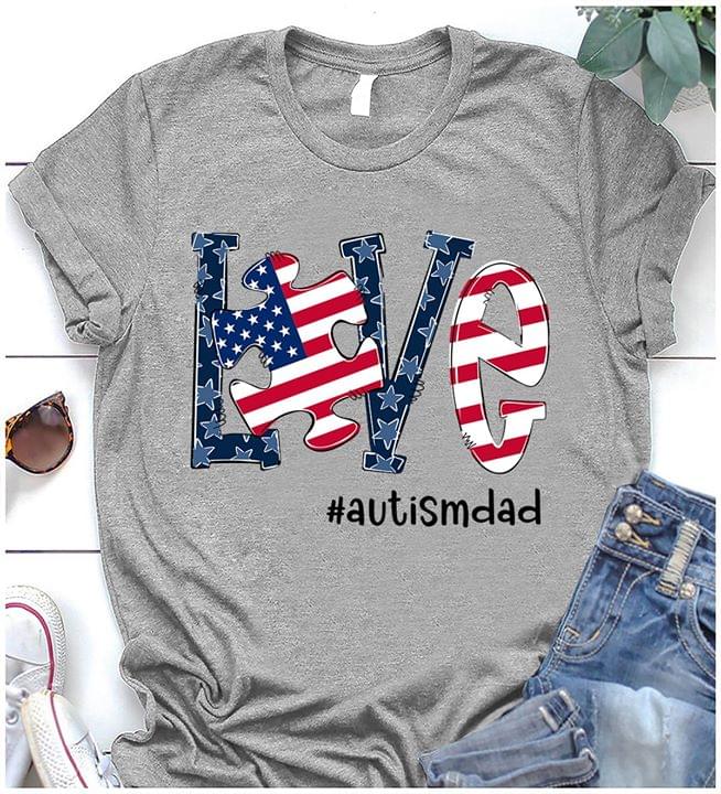 Basic Love Autism Dad American Flag Puzzle Shirt Basic Love Autism Dad American Flag Puzzle Shirt