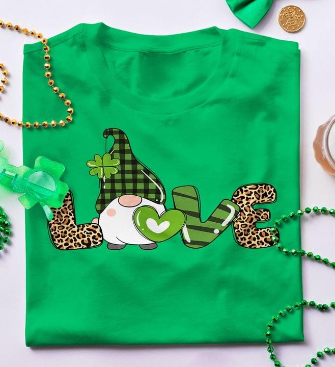 Basic Love Gnomie Holding Clover And Green Heart Shirt Basic Love Gnomie Holding Clover And Green Heart Shirt