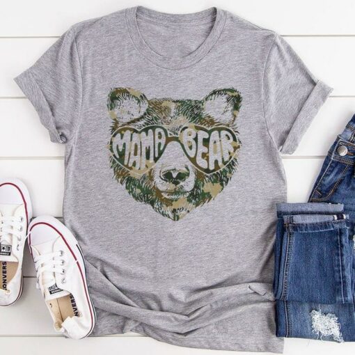 Basic Mama Bear Painted Bear Wearing Heart Glasses Shirt