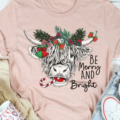 Be Merry And Bright Cow Ornaments Christmas Shirt