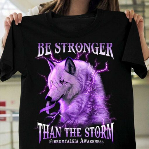 Be Stronger Than The Storm Fibromyalgia Awareness Purple Wolf Thunder Ribbon Shirt