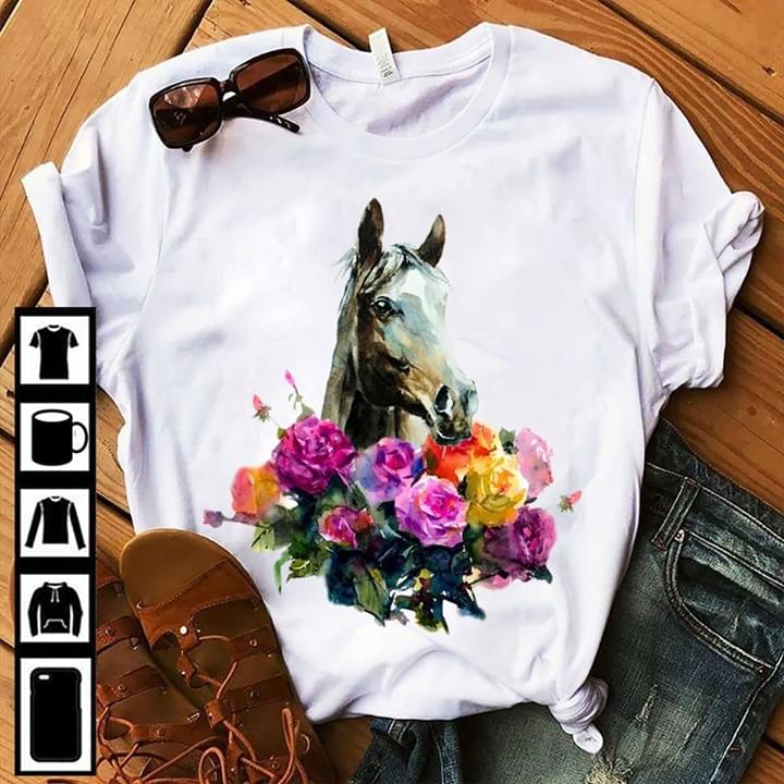 Beautiful Colorful Roses And Horse Shirt Beautiful Colorful Roses And Horse Shirt