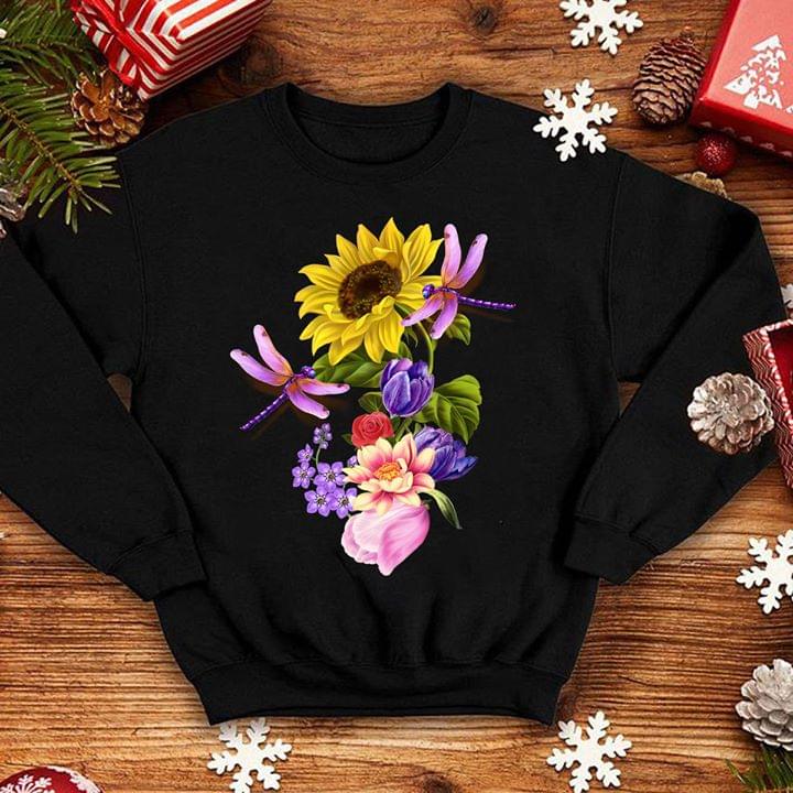 Beautiful Flowers And Dragonflies Shirt Beautiful Flowers And Dragonflies Shirt
