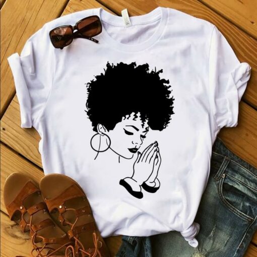 Beautiful Lady Girl With Curly Hair Praying Shirt