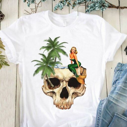 Beautiful Mermaid Beach Skull Shirt