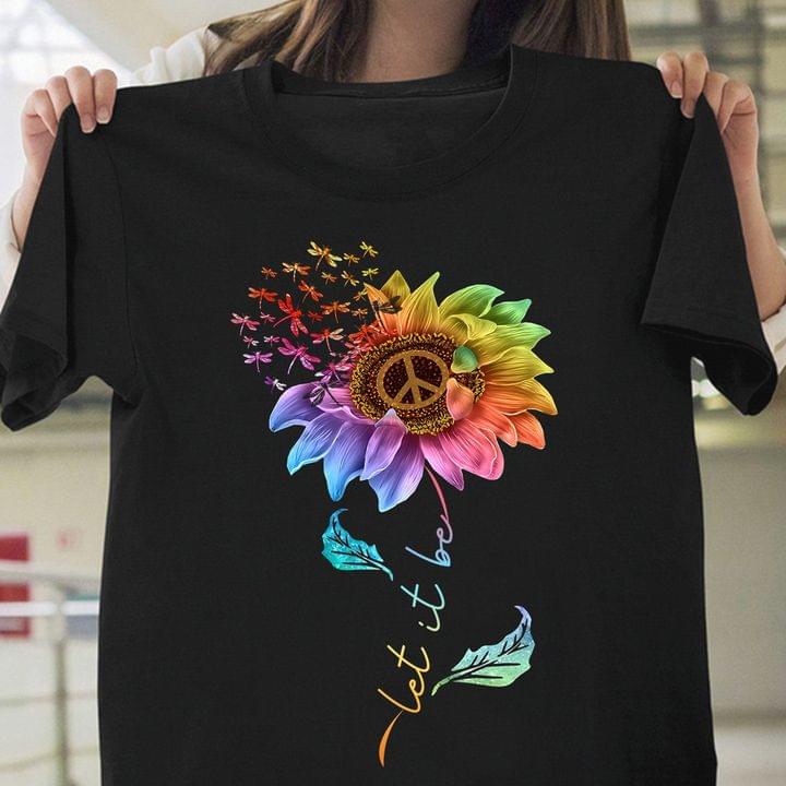 Beauty Rainbow Sunflower And Dragonflies Hippies Peace Shirt Beauty Rainbow Sunflower And Dragonflies Hippies Peace Shirt