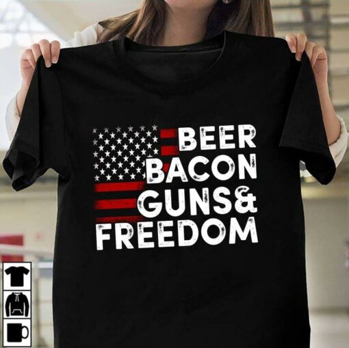 Beer Bacon Guns &amp Freedom Flag Of America Shirt