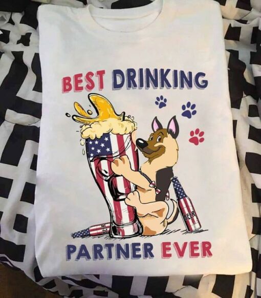 Best Drinking Partner Ever Flag Of America Glass Of Beer Dog Shirt
