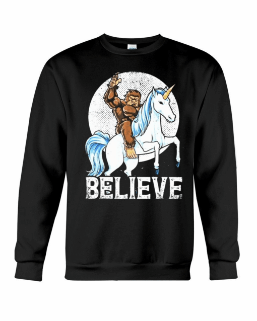Bigfoot Riding Unicorn The Believe T-Shirt