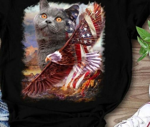 Black Cat Eagle Flag Of America Land Animals Shirt