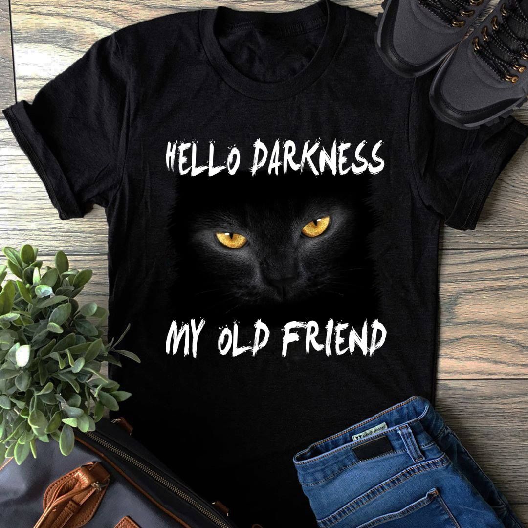 Black Cat Face Halloween Hello Darkness My Old Friend Shirt Black Cat Face Halloween Hello Darkness My Old Friend Shirt