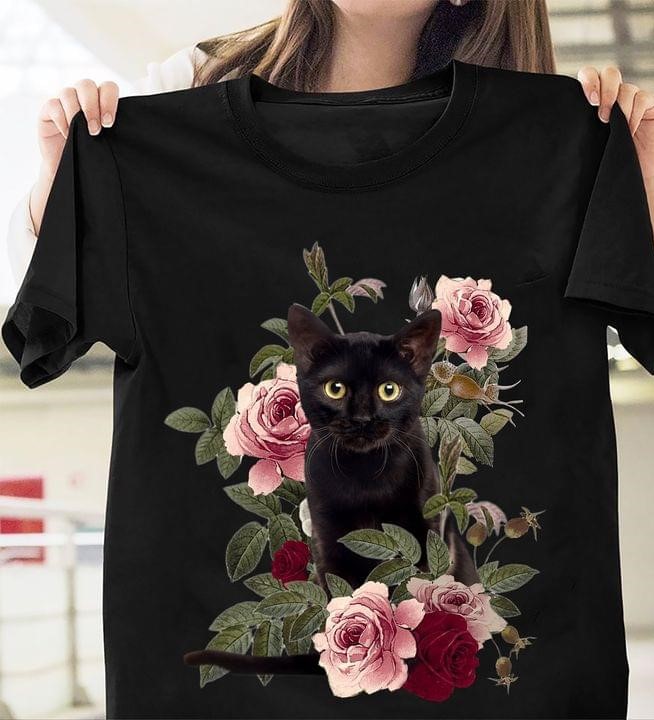 Black Cat Pink And Red Roses Shirt Black Cat Pink And Red Roses Shirt