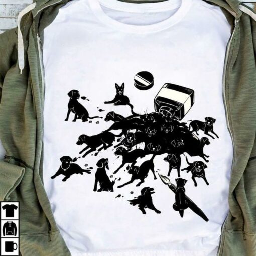 Black Cute Dogs Puppies Ink Bottle Art Shirt