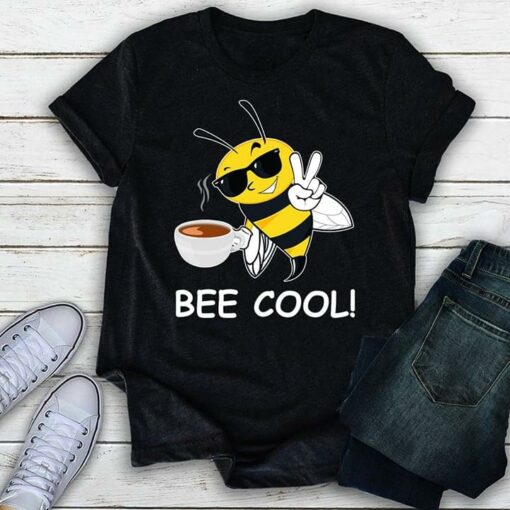 Black Glasses Bee Cool And Hot Coffee Cup Shirt