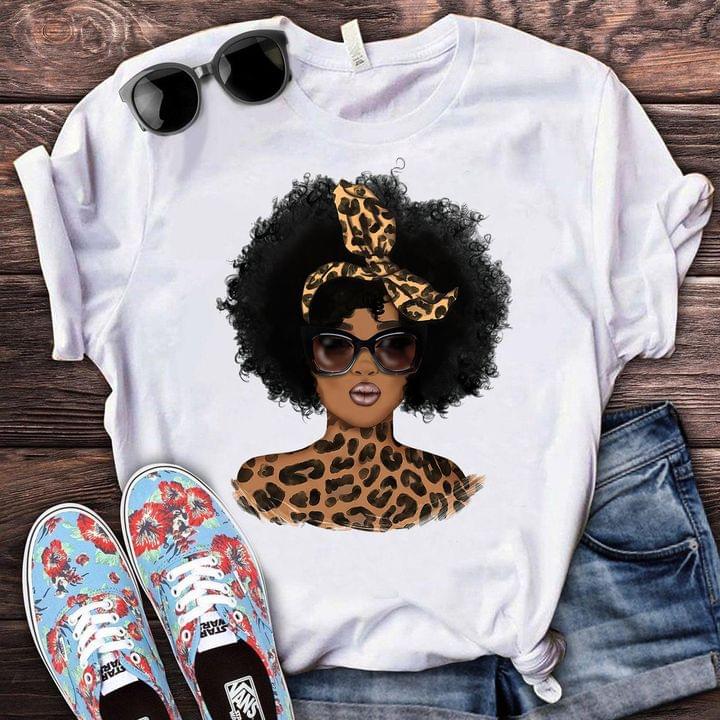 Black Leopard Lady Girl Wearing Trendy Glasses And Leopard Headband Shirt Black Leopard Lady Girl Wearing Trendy Glasses And Leopard Headband Shirt