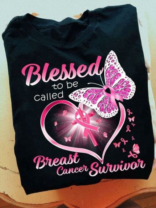 Blessed To Be Called Fibromyalgia Survivor Pink Ribbon Holy Cross Heart Butterfly Shirt