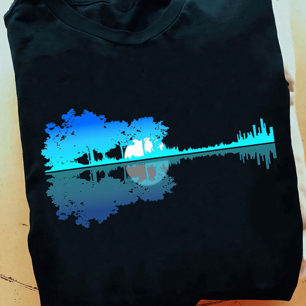 Blue High Moon Night Guitar Player T-Shirt Blue High Moon Night Guitar Player T-Shirt