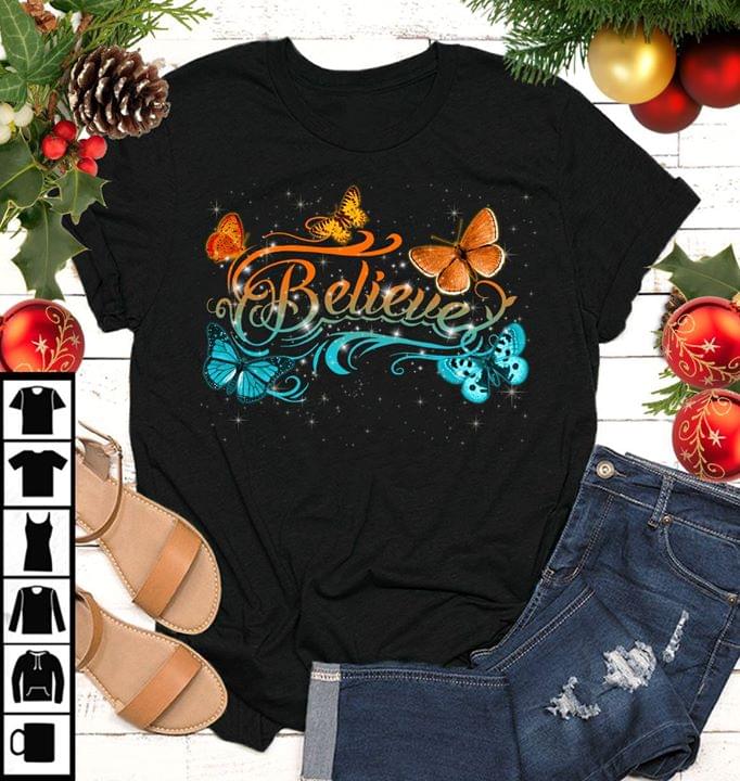 Blue Ice And Orange Fire Butterflies Believe Shirt Blue Ice And Orange Fire Butterflies Believe Shirt