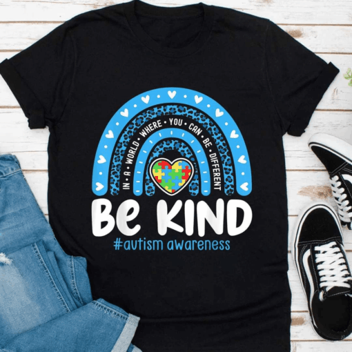 Blue Rainbow, In a World Where You can be Different Be Kind, Autism Awareness T-Shirt