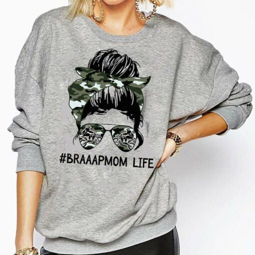 #Braaapmom Life Girl Lady With Trendy Glasses And Camo Turban Headband Shirt