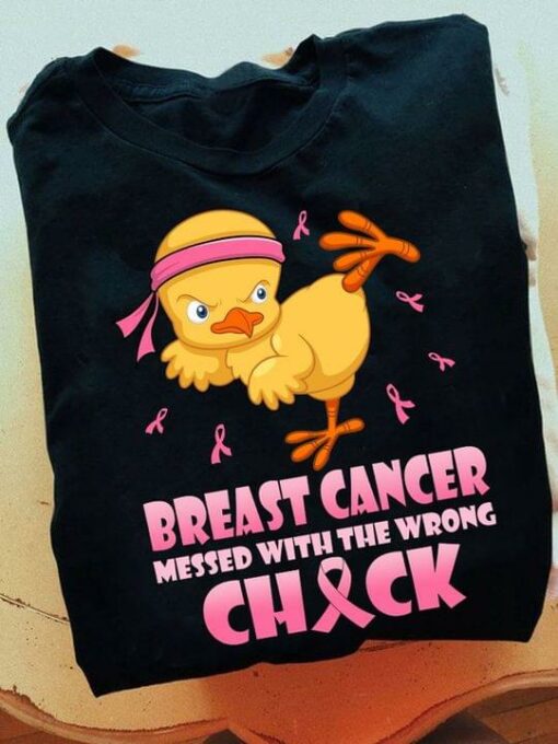 Breast Cancer Messed With The Wrong Check Cartoon Chick High Kich Pink Ribbon Shirt